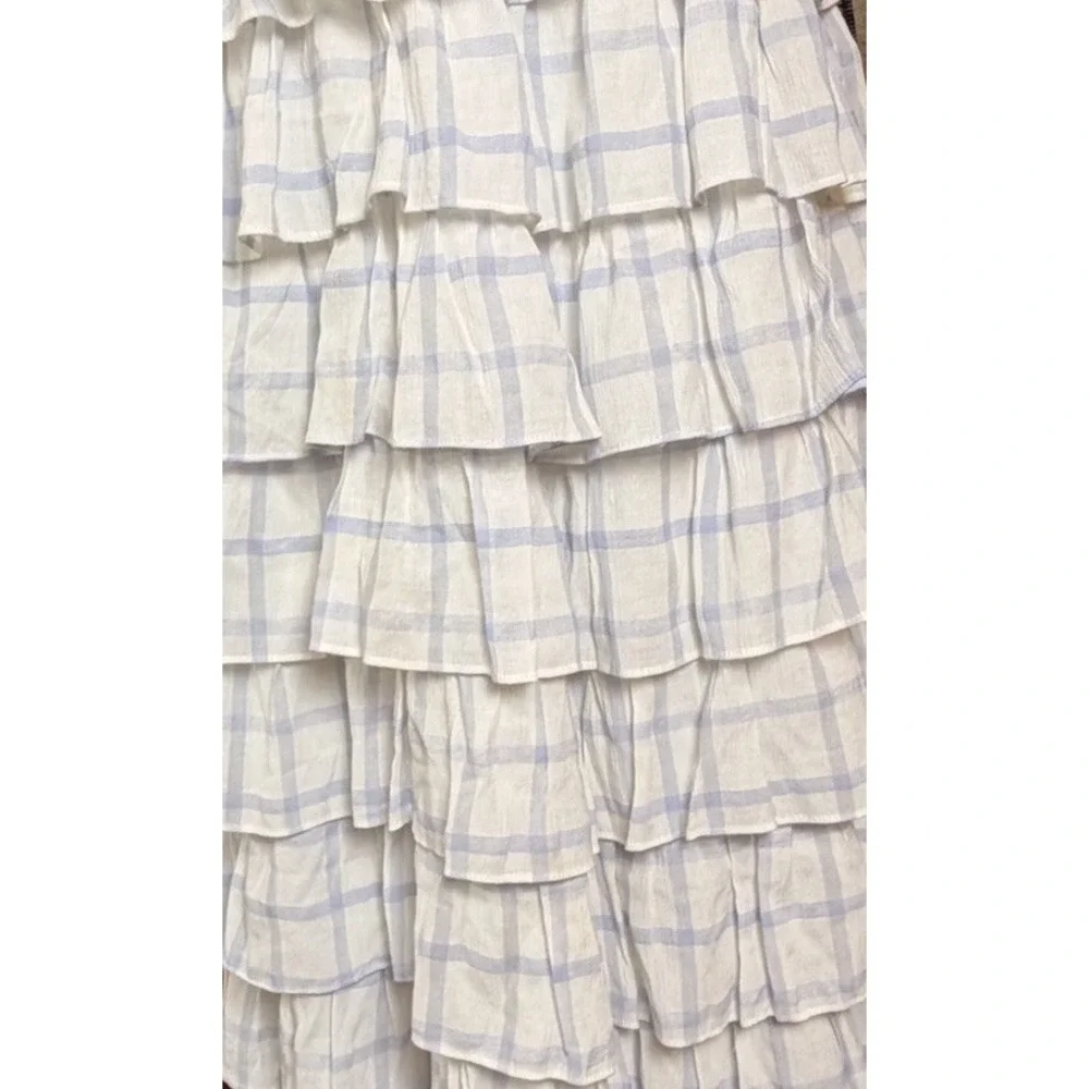 Storia Adelynn Ruffle Midi Dress S Blue White Plaid Smocked Cottagecore Prairie - Picture 8 of 11